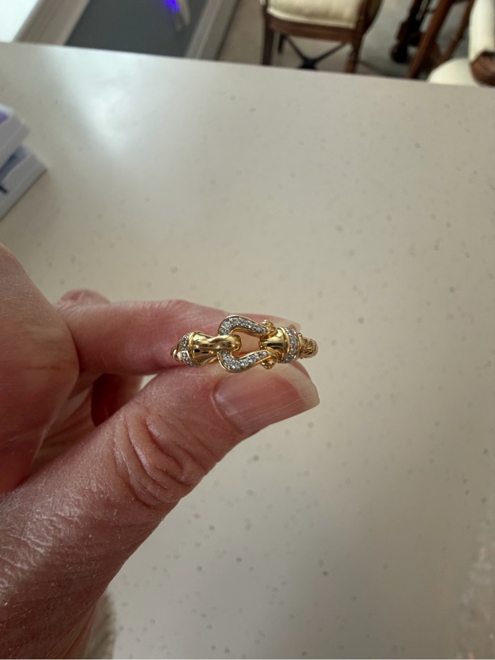David Yurman Petite Buckle Ring 18K Yellow Gold with Diamonds Retail $1400